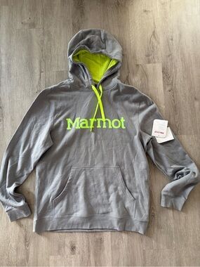 Marmot Fleece Hoody Mens Large Gray Blend Spell Out Logo NWT